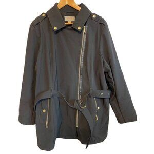 Michael Kors Women's Black Belted Asymmetrical Zipper Coat 2X fleece lined